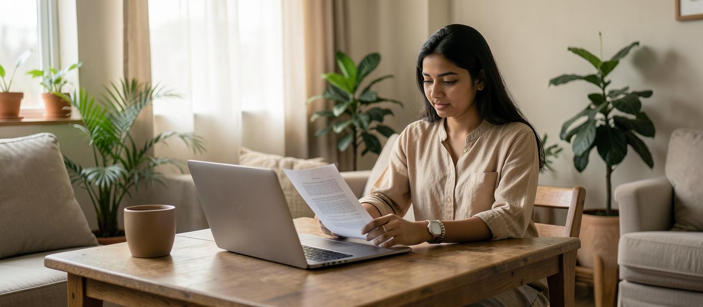 Indian citizen reading legal guidance on a laptop at home